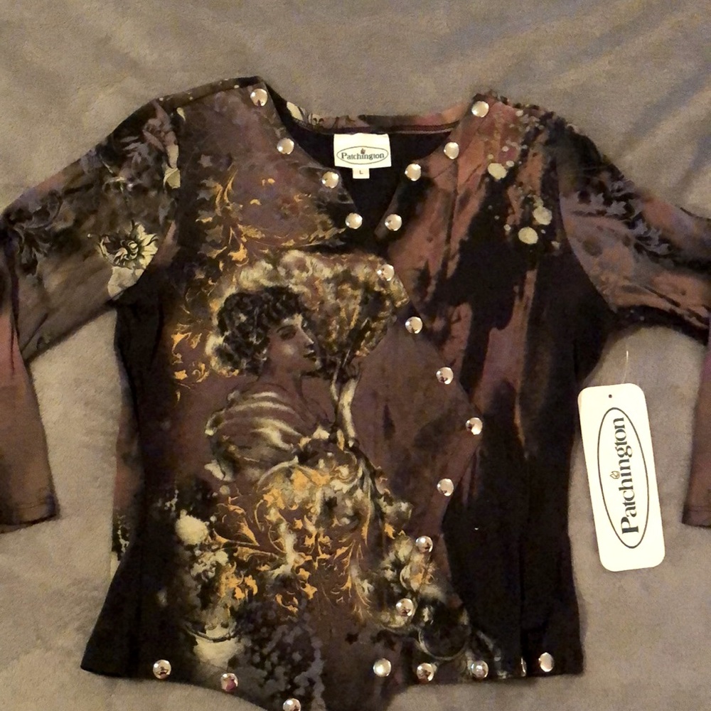 Patchington Cotton Snap Peacock Feathers Top - NWT - size Large